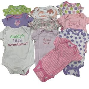 10 Baby Girls 3-6 Months Short Sleeve One Piece Snap Shut Sleepers Clothes Lot